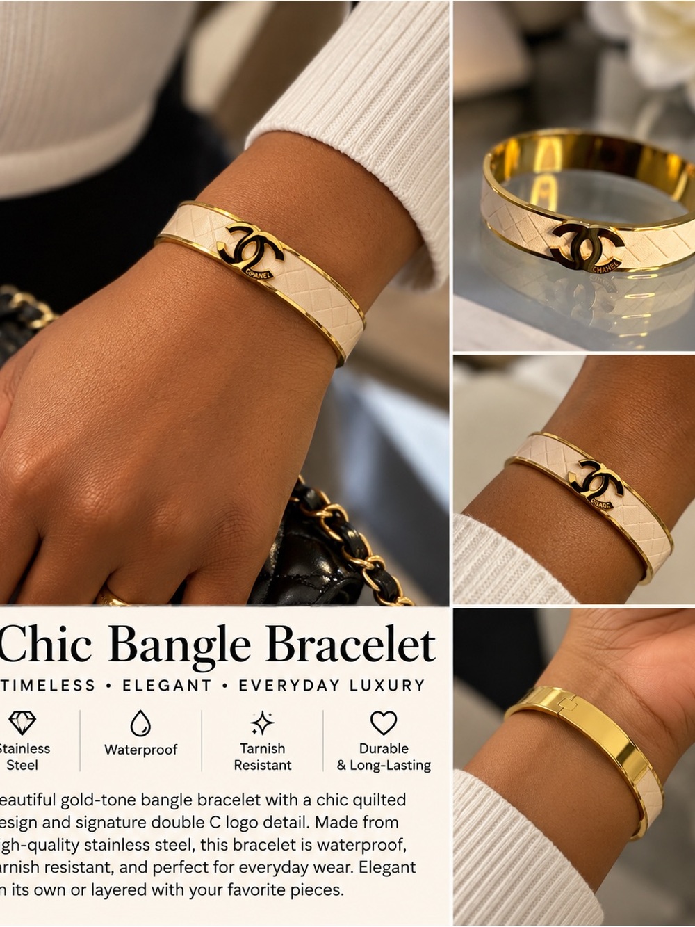 Gold-Tone Quilted Cuff Bangle Bracelet